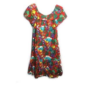 Red Hawaiian Print Fish Floral and Pineapple Dress